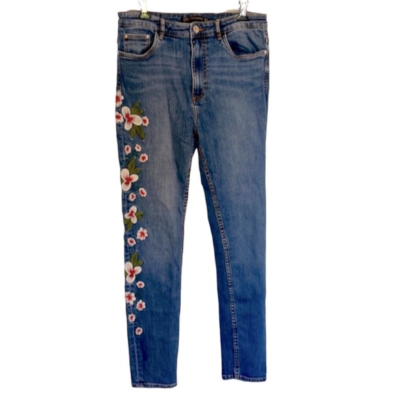 Zara Denim - Zara Embroidered High Rise Skinny Jeans